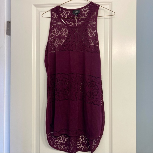 Mossimo High Low Long Burgundy Tank Top - Picture 2 of 6